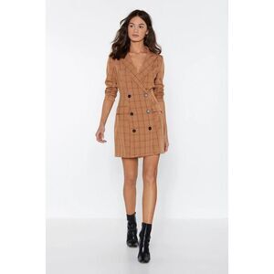 Nasty Gal Tan Plaid Double Breasted Blazer Mini Dress Women’s Size 8